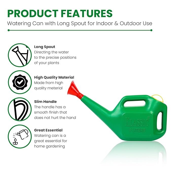 Watering Can (5L) | Plastic Green Water Can with Sprayer - Image 2